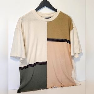 Pacsun Colorblock T-Shirt  Mens Medium Soft Earth Tones of Cream/Beige and Green